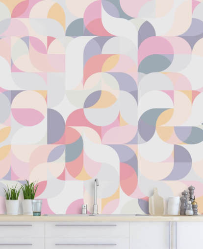 Decorazione murale con motivo geometrico circolare pastello