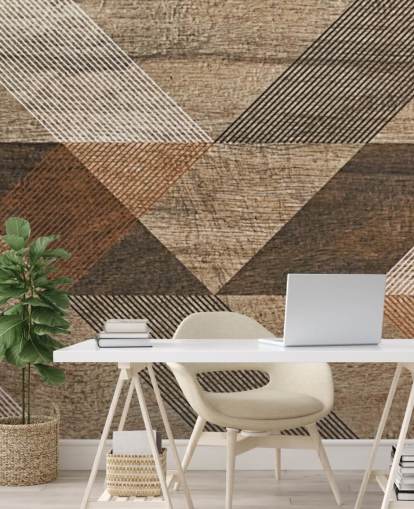 Brown and Grey Tile Geometric Mural