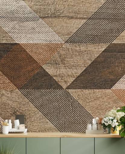 Brown and Grey Tile Geometric Mural