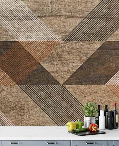 Brown and Grey Tile Geometric Mural