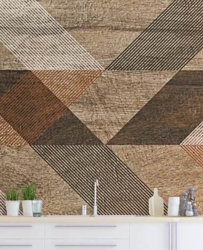 Murale Géométrique Carrelage Marron et Gris