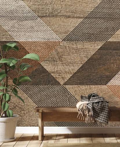 Murale Géométrique Carrelage Marron et Gris