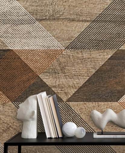 Geometrisches Wandbild mit braunen und grauen Fliesen