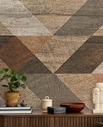 Brown and Grey Tile Geometric Mural
