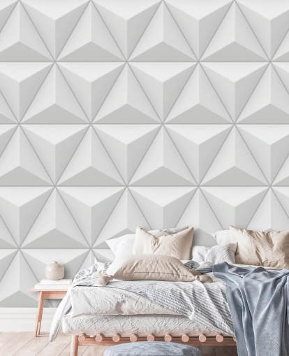 Papel de parede geométrico 3D White Polygon