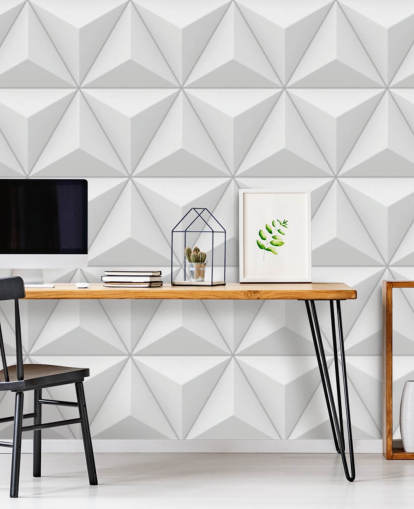 3D White Polygon Geometric Wallpaper