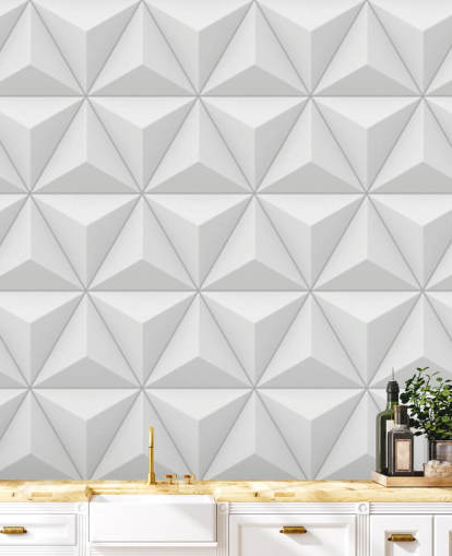 Papel de parede geométrico 3D White Polygon