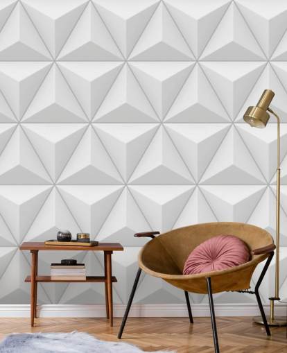 Papel de parede geométrico 3D White Polygon