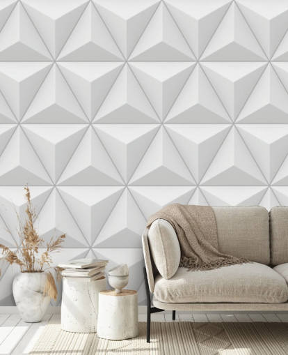 Papel de parede geométrico 3D White Polygon