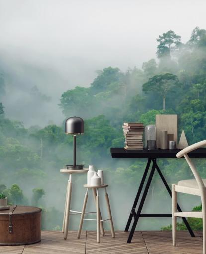 fond d'écran arbres brumeux dans la forêt tropicale