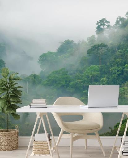 fond d'écran arbres brumeux dans la forêt tropicale