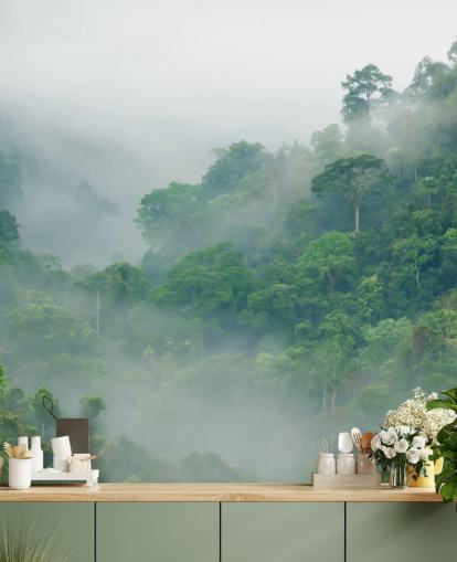 árvores enevoadas na floresta tropical papel de parede