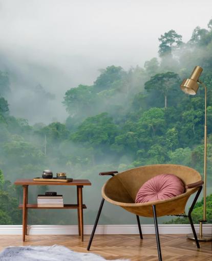 fond d'écran arbres brumeux dans la forêt tropicale