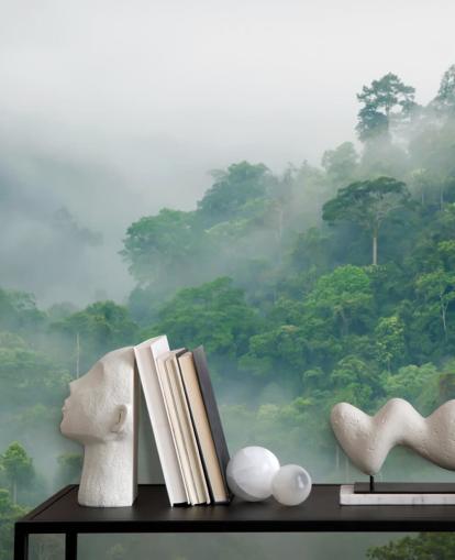 misty trees in rainforest wallpaper