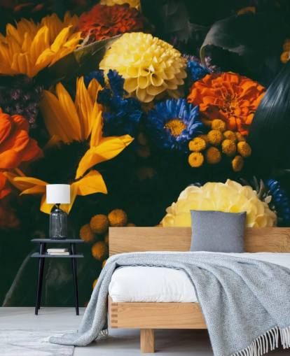 Burnt Orange and Yellow Flowers Wallpaper