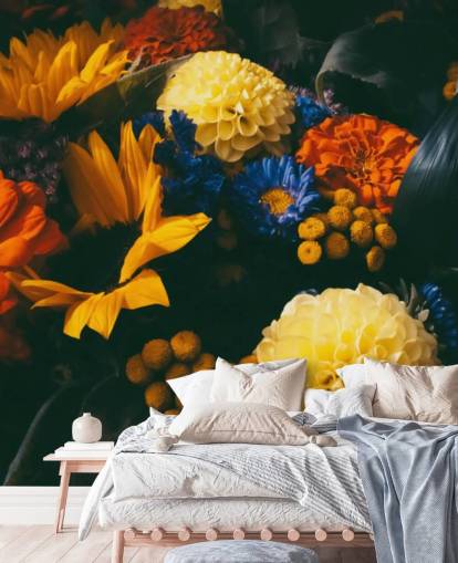 Carta da parati con fiori arancioni e gialli