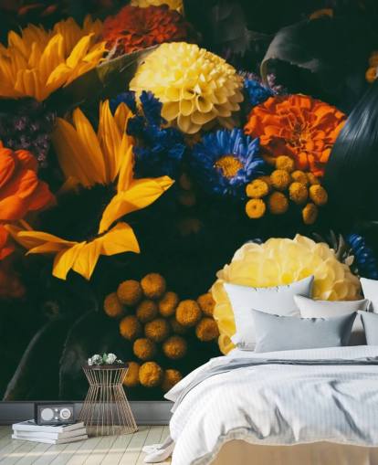 Carta da parati con fiori arancioni e gialli
