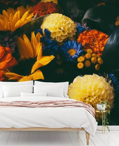 Bränt orange och gula blommor Bakgrund Bränt orange och gula blommor Bakgrund