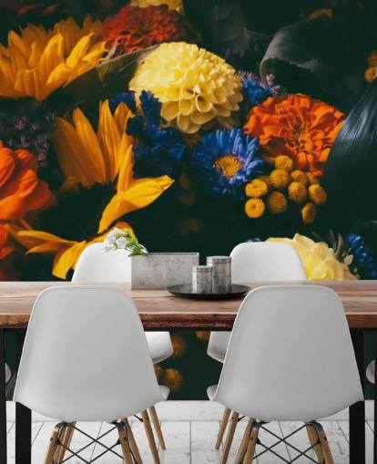 Bränt orange och gula blommor Bakgrund