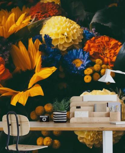 Verbrande oranje en gele bloemen behang