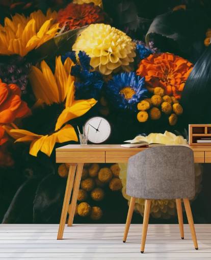 Bränt orange och gula blommor Bakgrund