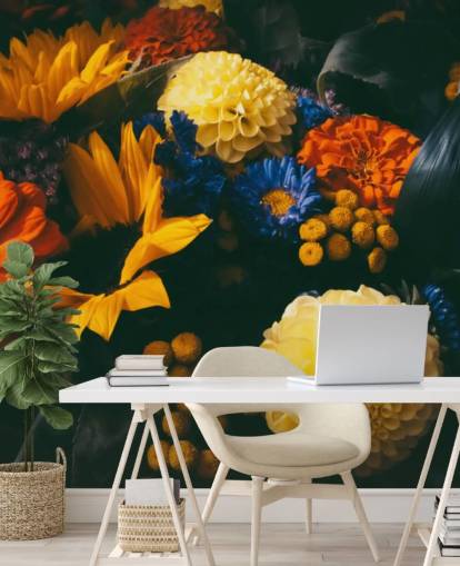 Papier Peint Fleurs Orange Brûlé et Jaune