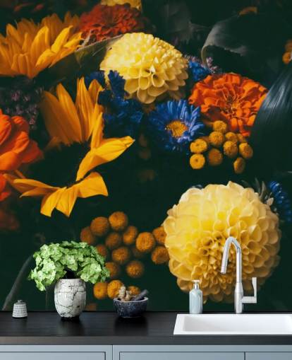 Bränt orange och gula blommor Bakgrund Bränt orange och gula blommor Bakgrund