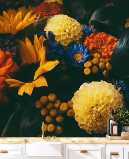 Papel de parede de flores laranja e amarelas queimadas