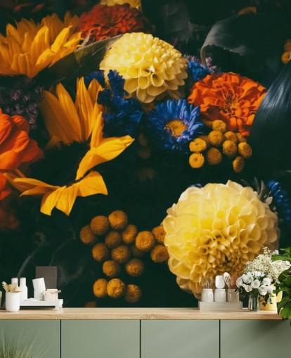 Carta da parati con fiori arancioni e gialli