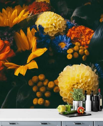 Brent oransje og gule blomster tapet Brent oransje og gule blomster tapet