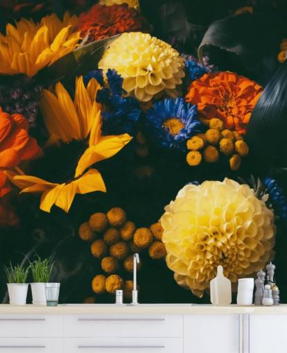 Brent oransje og gule blomster tapet Brent oransje og gule blomster tapet