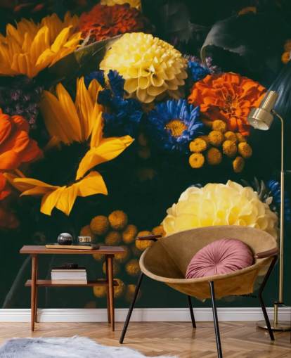Burnt Orange and Yellow Flowers Wallpaper
