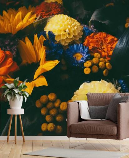 Papel pintado Flores naranjas y amarillas quemadas
