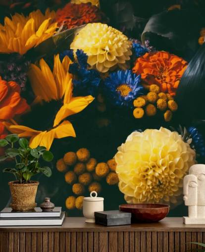 Papel pintado Flores naranjas y amarillas quemadas Papel pintado Flores naranjas y amarillas quemadas