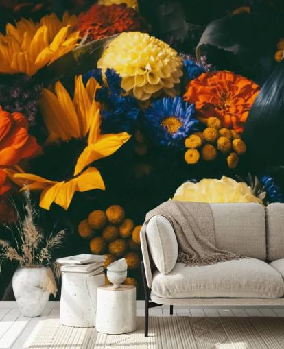 Burnt Orange and Yellow Flowers Wallpaper