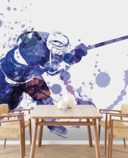 mural de papel pintado de hockey sobre hielo morado y blanco llamado Ilustración en acuarela de un jugador de hockey para dormitorios de niños mural de papel pintado de hockey sobre hielo morado y blanco llamado Ilustración en acuarela de un jugador de hockey para dormitorios de niños