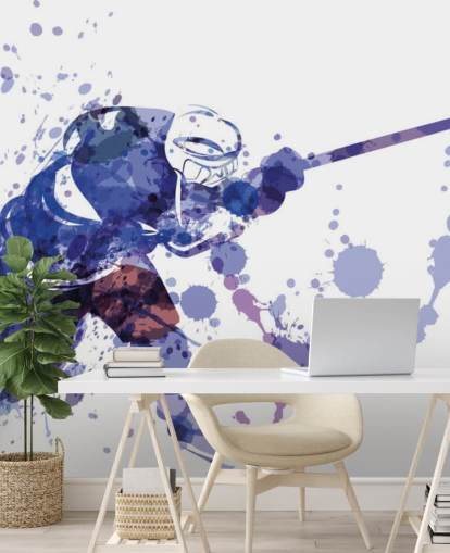 papier peint mural de hockey sur glace violet et blanc appelé Illustration aquarelle d'un joueur de hockey pour chambres d'enfants papier peint mural de hockey sur glace violet et blanc appelé Illustration aquarelle d'un joueur de hockey pour chambres d'enfants