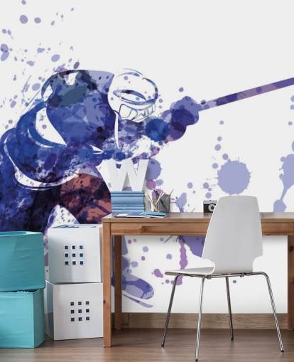 papier peint mural de hockey sur glace violet et blanc appelé Illustration aquarelle d'un joueur de hockey pour chambres d'enfants papier peint mural de hockey sur glace violet et blanc appelé Illustration aquarelle d'un joueur de hockey pour chambres d'enfants