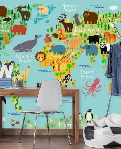 Papier peint de la carte du monde des animaux 