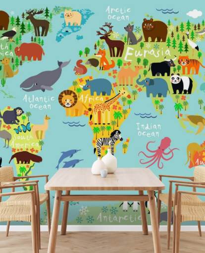 Carta da parati con mappa del mondo animale 
