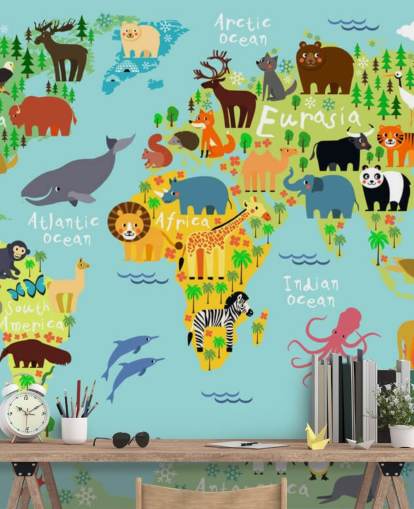 Animal World Map Wallpaper 