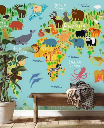 Animal World Map Wallpaper 