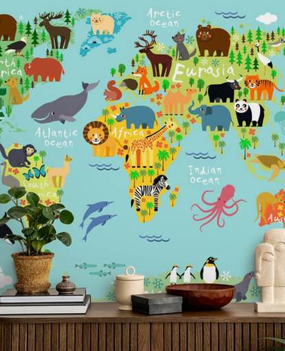 Animal World Map Wallpaper 