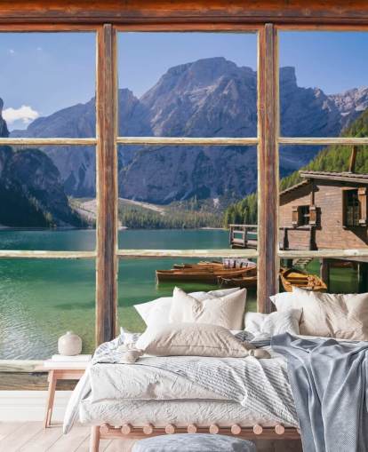 Fondo de pantalla de lago, montaña y barco