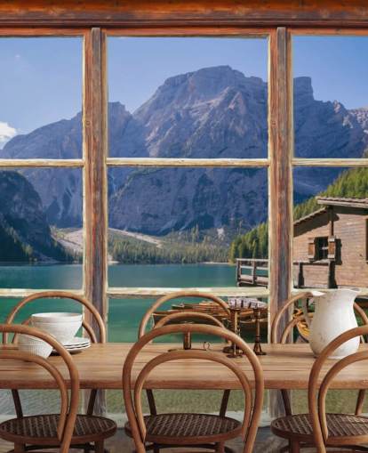 Carta da parati per lago, montagna e casa barca