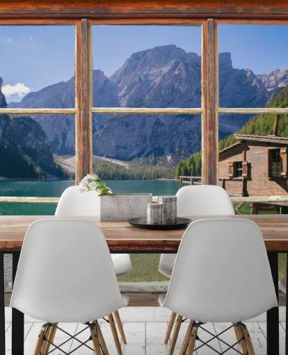 Carta da parati per lago, montagna e casa barca