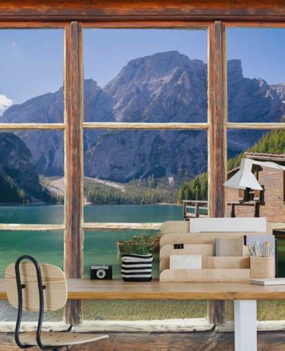 Carta da parati per lago, montagna e casa barca