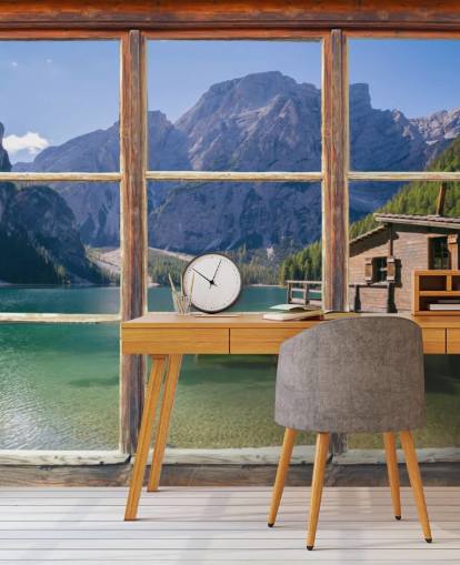 Innsjø, fjell og båt hus tapet Innsjø, fjell og båt hus tapet