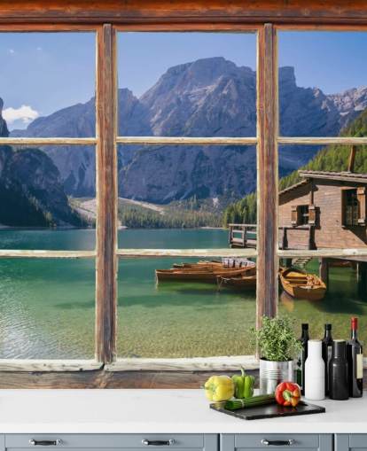 Lake, Mountain og Boat House Baggrund