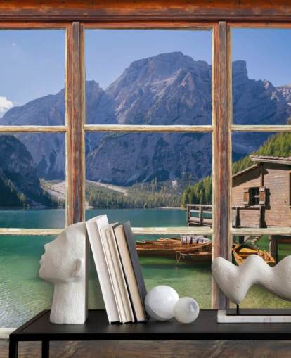 Carta da parati per lago, montagna e casa barca